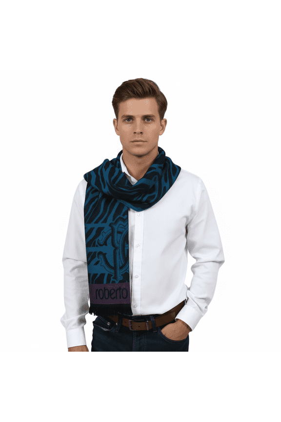 ESZ057 04505 Turquoise Wool Blend Tiger Print Mens Scarf for mens