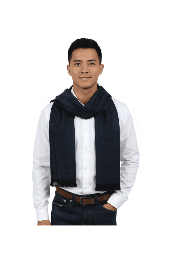 ESZ062 04505 Navy Wool Blend Signature Mens Scarf for mens