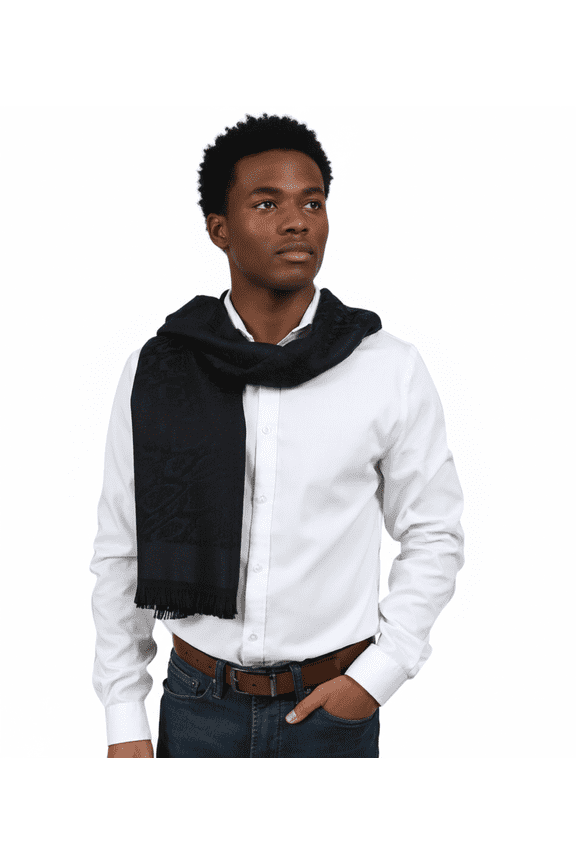 ESZ066 04500 Navy Blue Wool Blend Signature Mens Scarf for mens