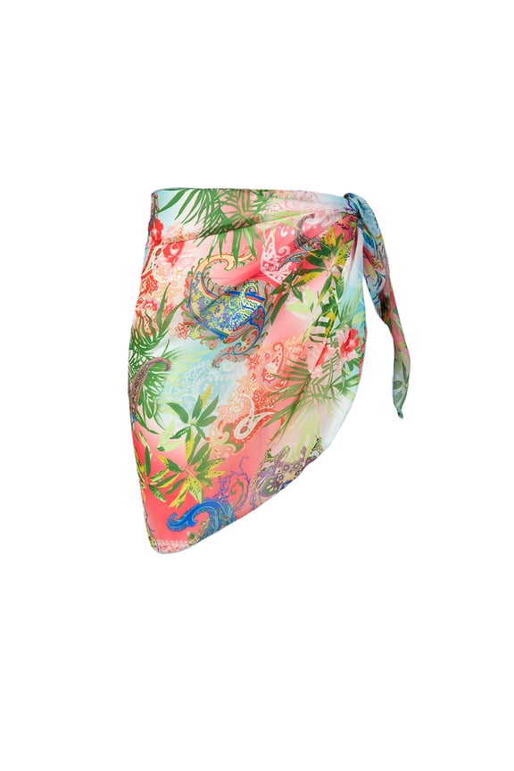 Floral Printed Asymmetric Chiffon Cover Up Skirt- One Size for womens