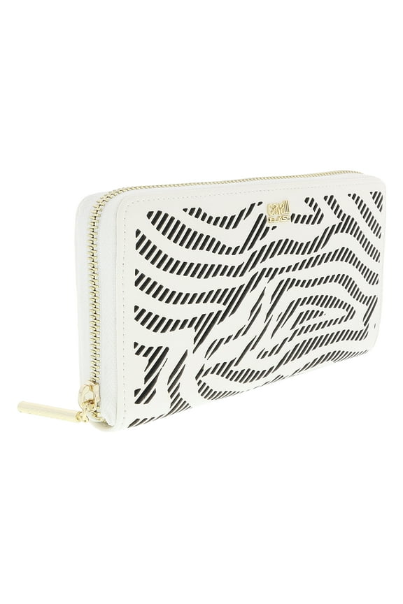 GQLPA3 B20 White/Black Audrey Long Size Wallet W/Zipper for Womens