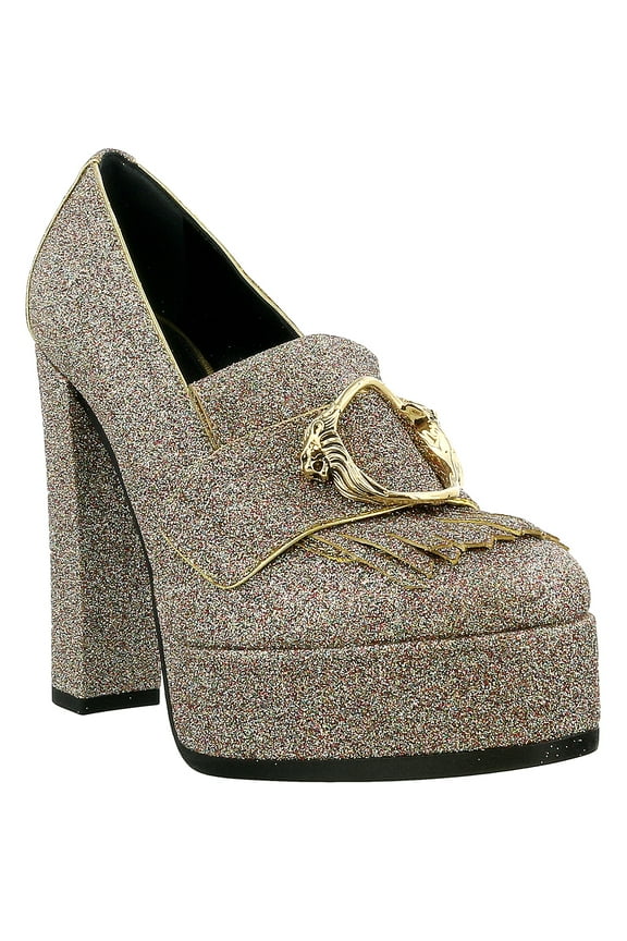 Glitter Silver Gold Glitter Block High Heel  Pump-6 for Womens