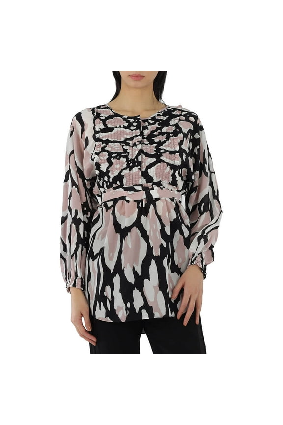 Ladies Macro Lynx Print Tunic Silk Top, Brand Size 40 (US Size 6)