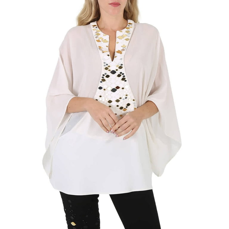 Roberto Cavalli Ladies White Gold Mirror Snake Embellished Kaftan Brand Size 38 US SIze 4 Walmart
