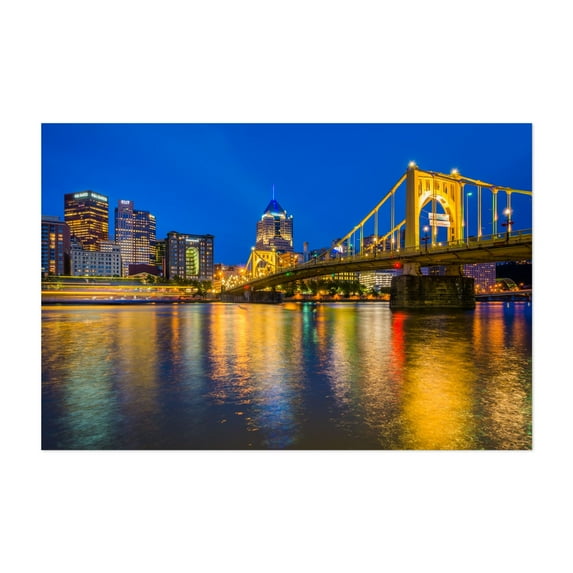 The Roberto Clemente Bridge - Pittsburgh Pennsylvania Photography City Skyline Bridge Nightlife Architecture Water Scenic Unframed Wall Art Print 4 x 6 inches