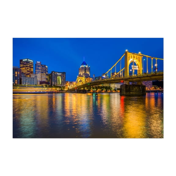 The Roberto Clemente Bridge - Pittsburgh Pennsylvania Photography City Skyline Bridge Nightlife Architecture Water Scenic Unframed Wall Art Print 20 x 28 inches