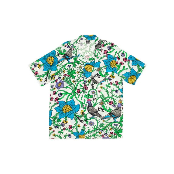 Roberto Lugo All Gender Floral Pigeon Printed Button Down Resort Shirt, Men's Sizes S-3XL