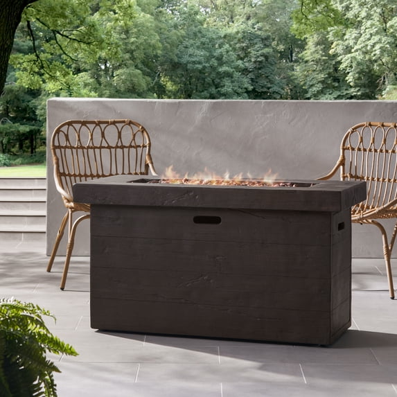 Roberto Outdoor Rectangular Fire Pit - 50,000 BTU, Brown