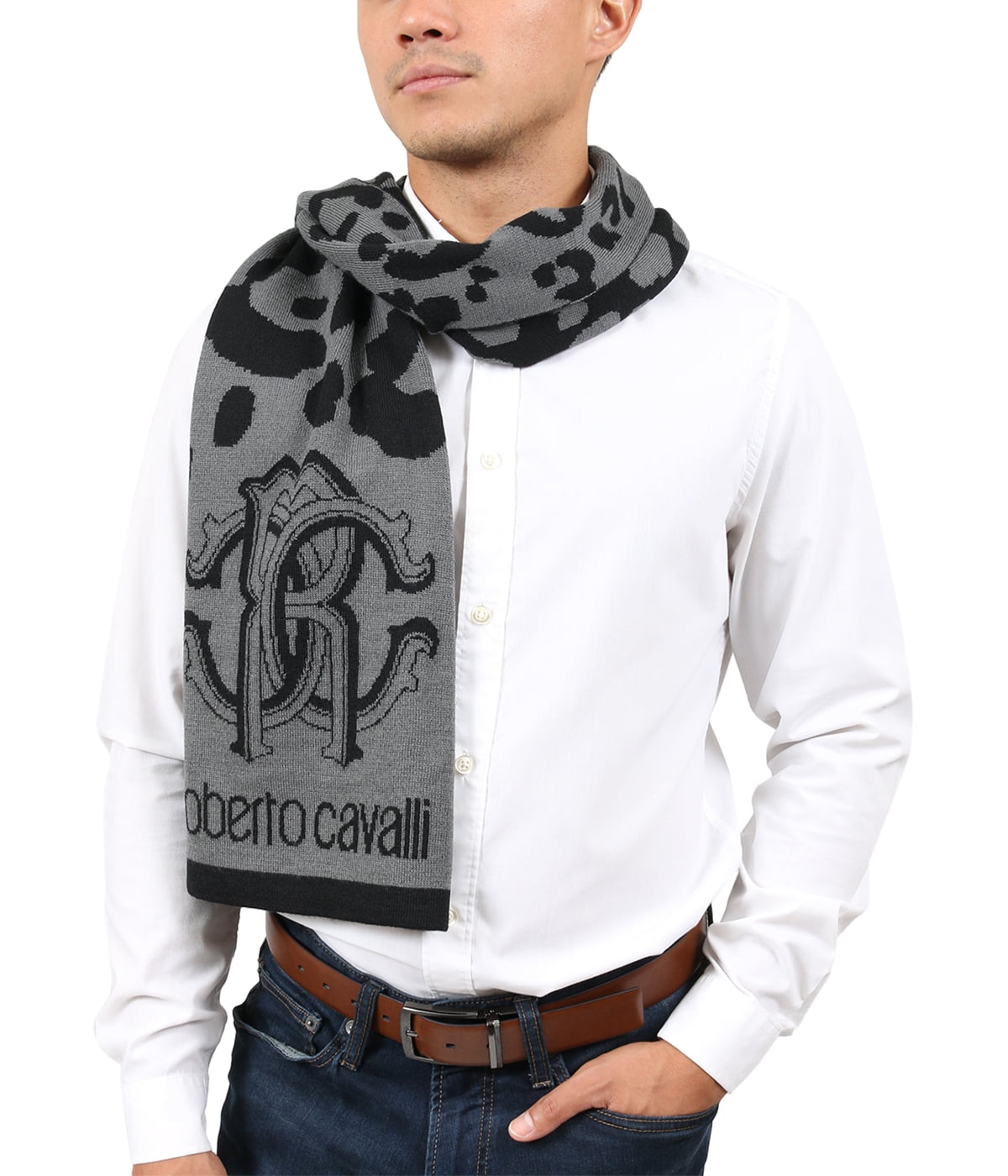 Cavalli Class Gray Wool Men Scarf