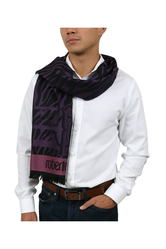 Men's ESZ057 03000 Purple Wool Blend Tiger Print Scarf