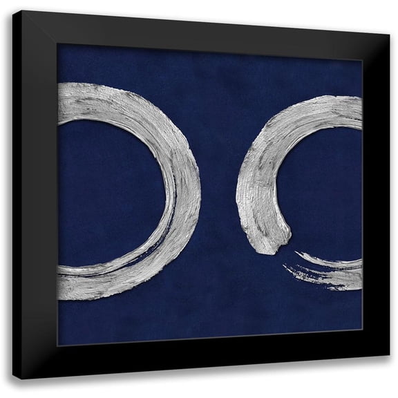 Roberts, Ellie 12x12 Black Modern Framed Museum Art Print Titled - Silver Zen Circle on Blue II