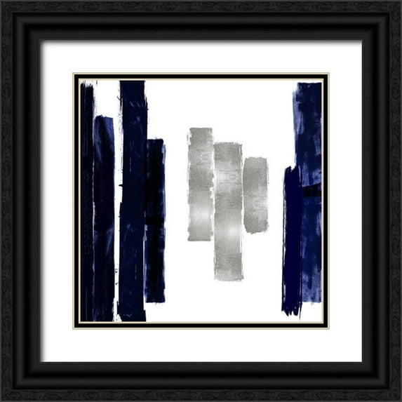 Roberts, Ellie 12x12 Black Ornate Wood Framed with Double Matting Museum Art Print Titled - Vertical Blue and Silver II