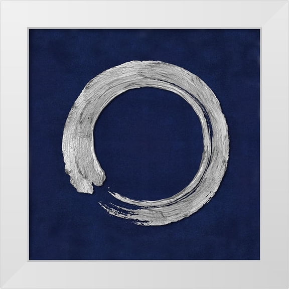 Roberts, Ellie 12x12 White Modern Wood Framed Museum Art Print Titled - Silver Zen Circle on Blue I
