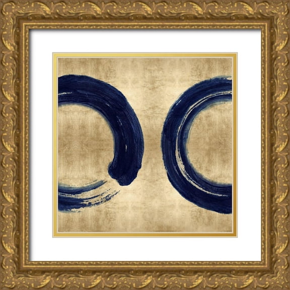 Roberts, Ellie 20x20 Gold Ornate Wood Framed with Double Matting Museum Art Print Titled - Blue Zen Circle on Gold II