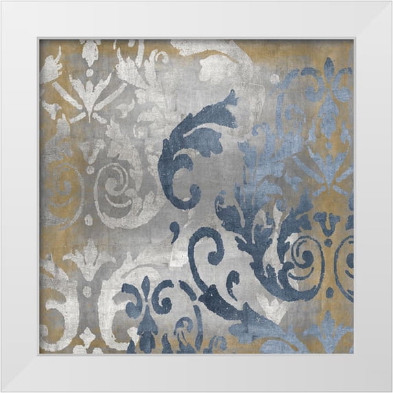 Roberts, Ellie 20x20 White Modern Wood Framed Museum Art Print Titled - Damask in Silver and Gold I