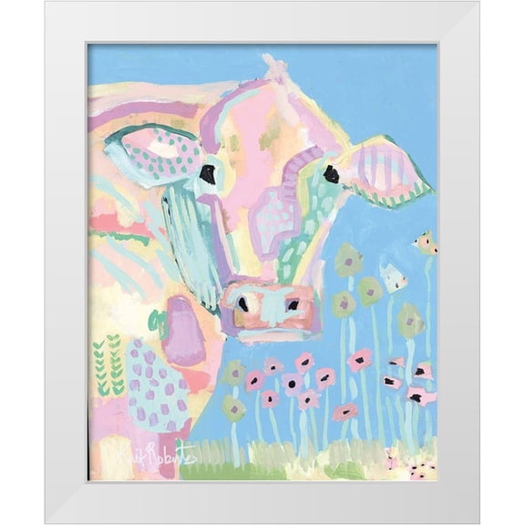 Roberts, Kait 12x14 White Modern Wood Framed Museum Art Print Titled - Pastel Cow