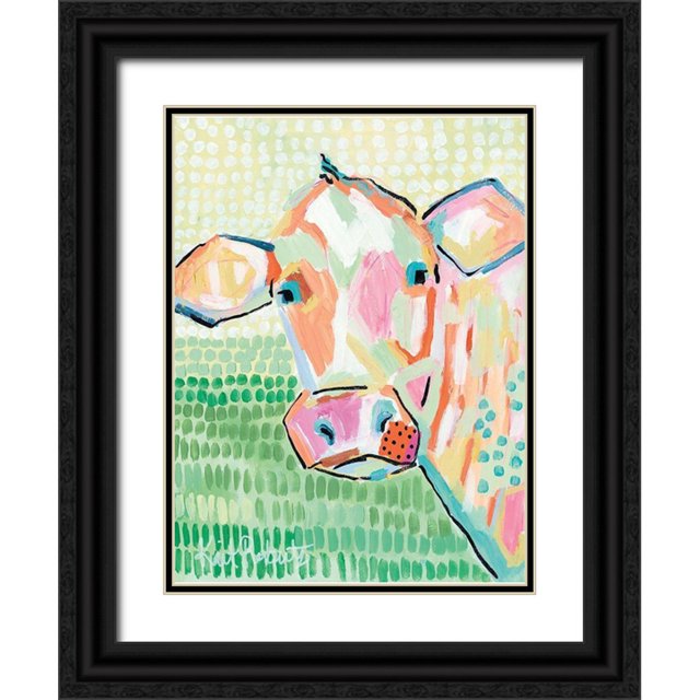 Roberts, Kait 19x24 Black Ornate Wood Framed with Double Matting Museum Art Print Titled - Moo Series:  Peggy