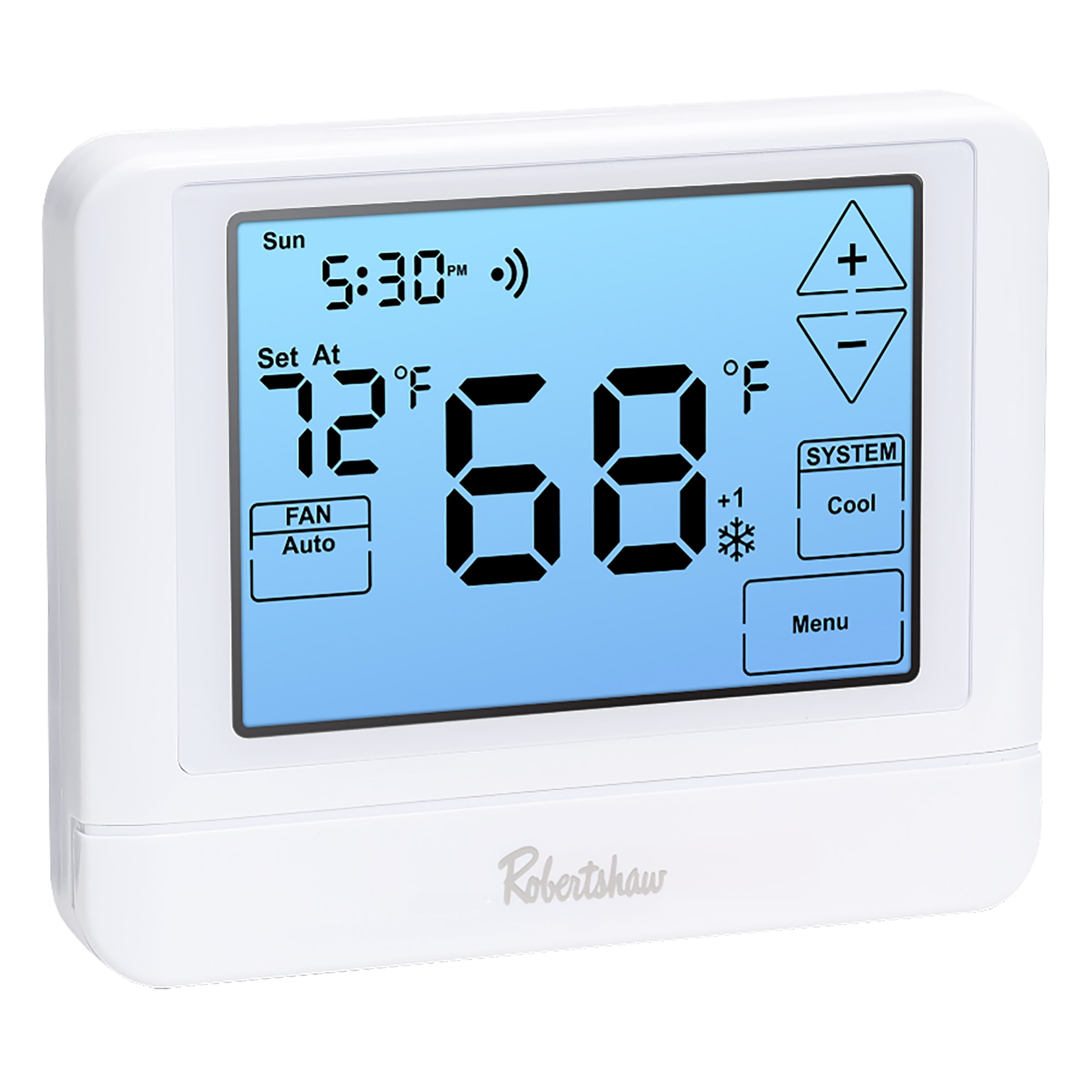 Universal Thermostat 5+2 Programmable for Multistage HVAC Systems - Large  LCD Display - Battery or 24V Hardwire Powered - Compatible with Gas