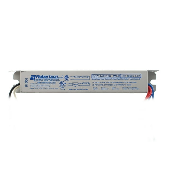 Robertson RSZ114T5120-WT/B Fluorescent Ballast, 2-Lamp, F8T5, 8W T5, 120V