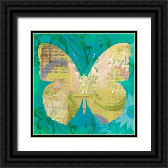 Robertson, Walter 20x20 Black Ornate Wood Framed with Double Matting Museum Art Print Titled - Blue Pop Butterfly