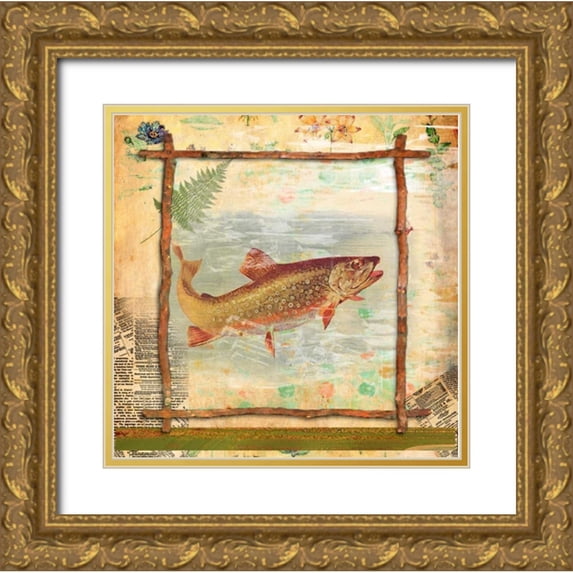 Robertson, Walter 20x20 Gold Ornate Wood Framed with Double Matting Museum Art Print Titled - Trout Nature