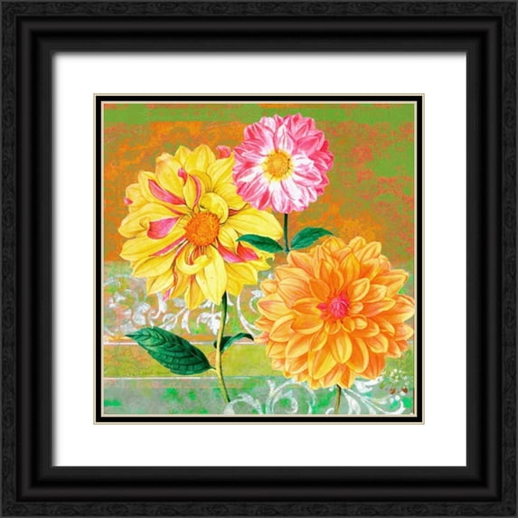 Robertson, Walter 26x26 Black Ornate Wood Framed with Double Matting Museum Art Print Titled - Fancy Flower Trio 1