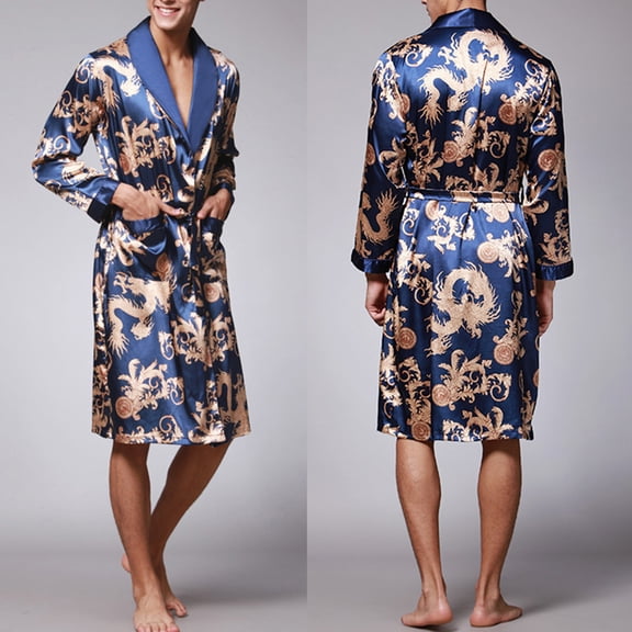 Robes Clearance Silk Ice Silk Long Sleeved Men's Pajamas Long Robes Bathrobes Home Clothes