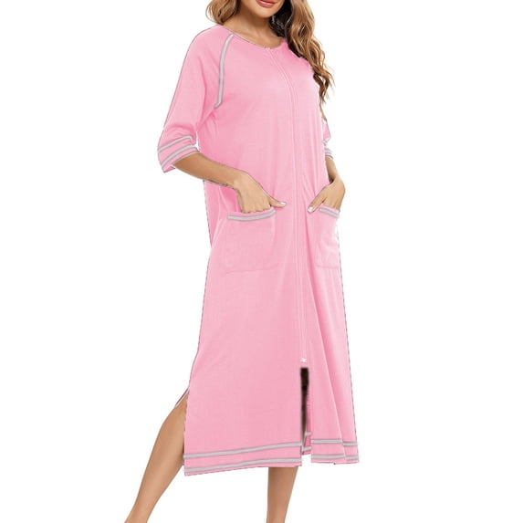 Robes Clearance Women's Winter Warm Nightgown And Winter Nightdress Zip With Pokets Loose Pajamas