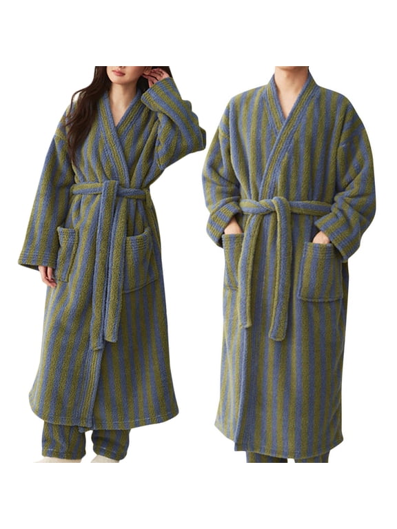 Robes for Couples Soft Terry Cloth Bath Robe Comfy Fleece Flannel Spa Bathrobe Night-Robe Valentines Day Gifts for Women Men for Boyfriend Husband, Green, XL