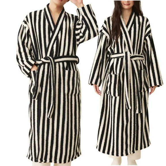 Robes for Couples Soft Terry Cloth Bath Robe Comfy Fleece Flannel Spa Bathrobe Night-Robe Valentines Day Gifts for Women Men for Girlfriend Wife, Black, L