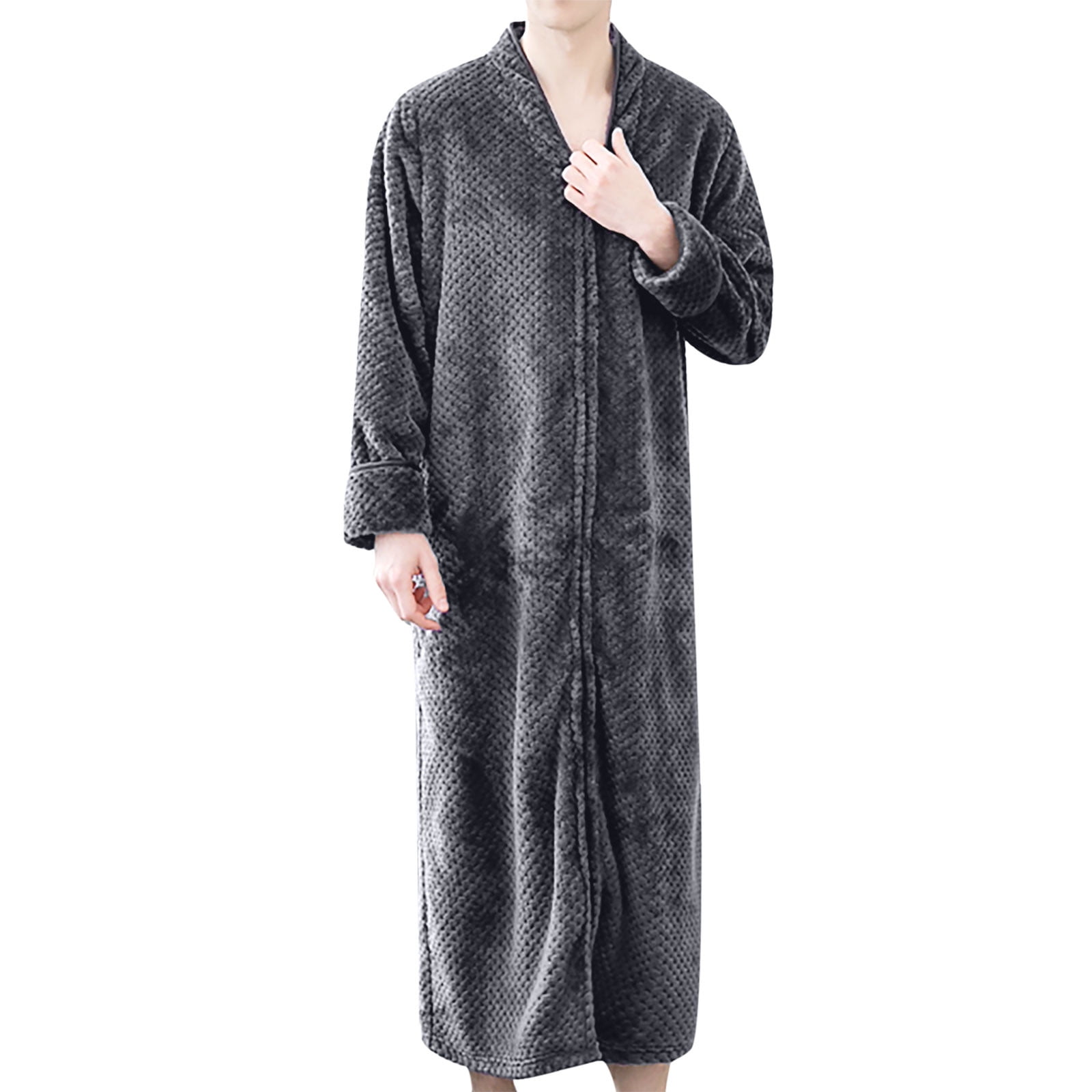 Robes For Women Autumn And Winter Flannel Thick Loose Zipper Couple Long  Bathrobe Home Service Gray Xl,ac508 