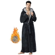 Robes for Men, LOFIR Long Mens Robes, Warm Soft Plush Mens Robe with Hood, Thick Robe for Men with Side Pocket and Belt, Bathrobes for Men Gifts, Gray, XL