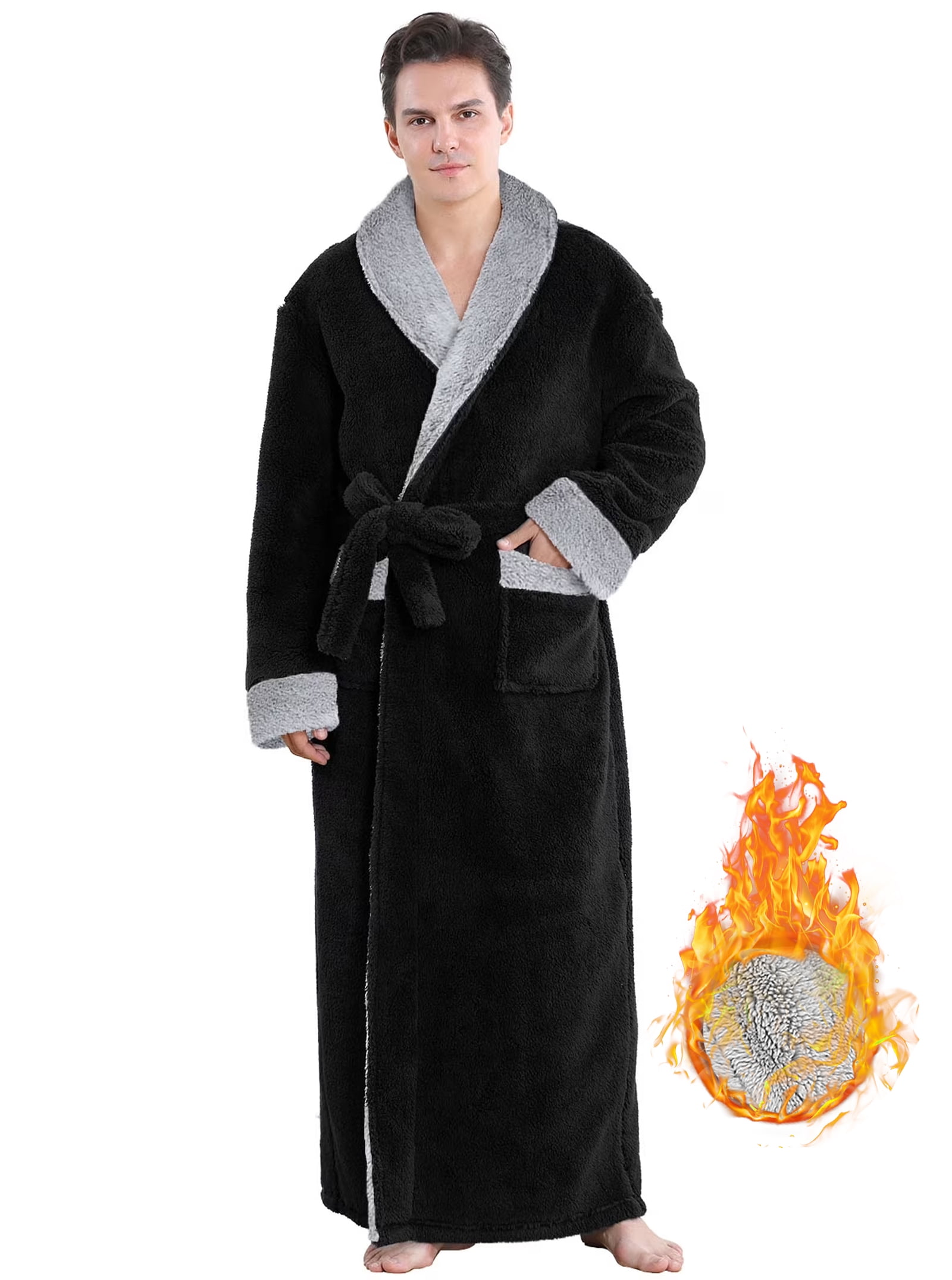 Robes for Men, LOFIR Long Mens Robes, Warm Soft Plush Mens Robe with ...
