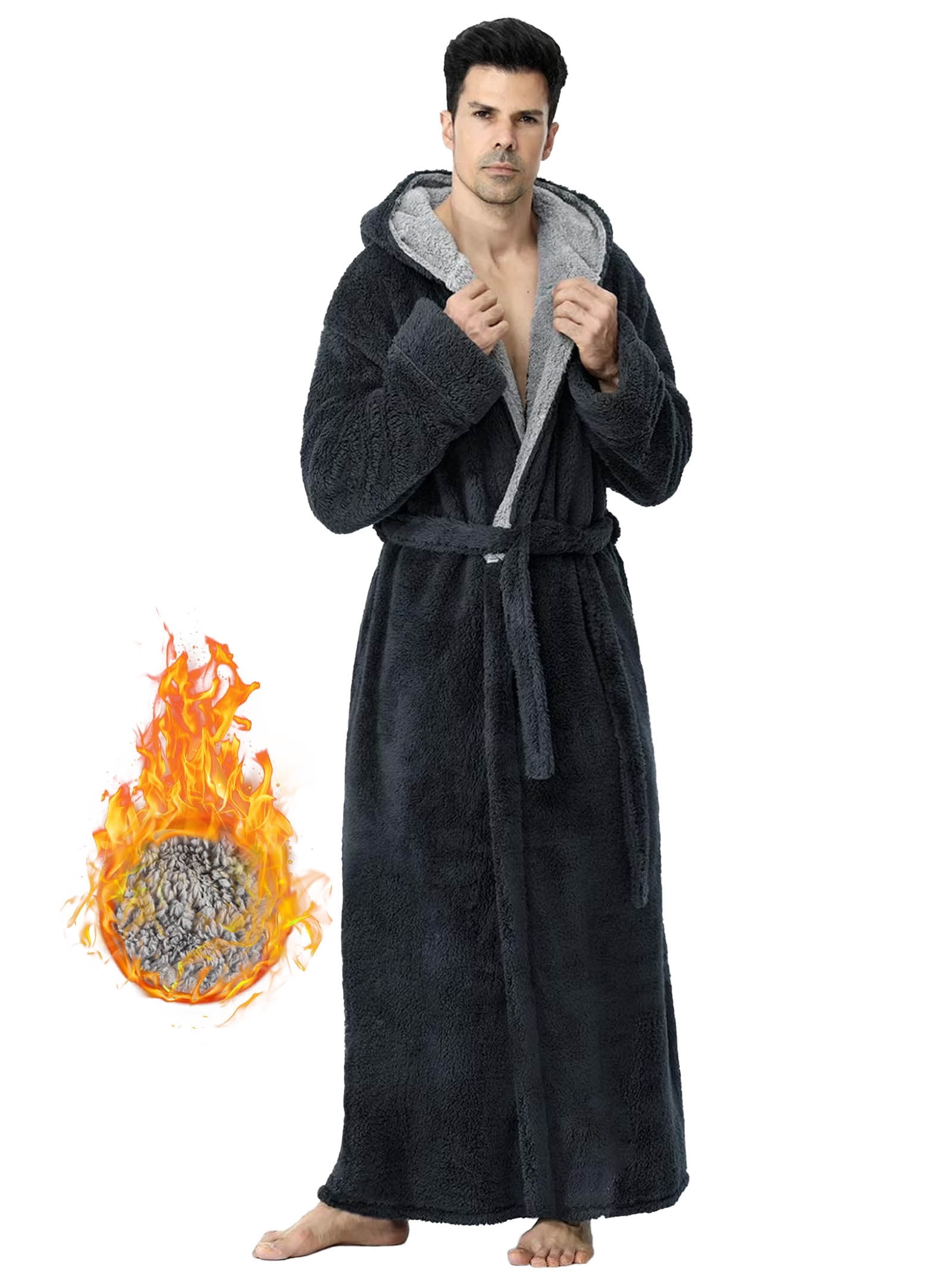 Robes for Men, LOFIR Long Mens Robes, Warm Soft Plush Mens Robe with Hood,  Thick Robe for Men with Side Pocket and Belt, Bathrobes for Men Gifts,  Gray, XXL - Walmart.com