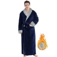 thumbnail image 1 of Robes for Men, LOFIR Long Mens Robes, Warm Soft Plush Mens Robe with Hood, Plus Size Plus Thick Robe for Men with Side Pocket and Belt, Bathrobes for Men Gifts, Navy Blue,XXL, 1 of 7