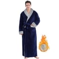 thumbnail image 1 of Robes for Men, LOFIR Long Mens Robes, Warm Soft Plush Mens Robe with Hood, Plus Size Plus Thick Robe for Men with Side Pocket and Belt, Bathrobes for Men Gifts, Navy Blue,XXL, 1 of 7