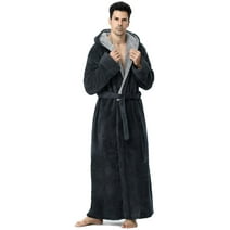 Robes for Men, LOFIR Long Mens Robes, Warm Soft Plush Mens Robe with Hood, Plus Size Plus Thick Robe for Men with Side Pocket and Belt, Bathrobes for Men Gifts, Gray, L