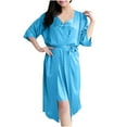 thumbnail image 1 of Robes Pajama Set for Women Satin Robe with Nightgown 2 Piece Sleepwear Cami Nightwear Bridesmaid Robes Women Pajamas Dress Sky Blue One Size, 1 of 3