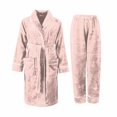 thumbnail image 1 of Robes Set for Men Plush Flannel Bathrobe and Pajamas Pants Soft Fleece Knee Length Bathrobe House Coat Sleepwear Sets, Beige, XXXL, 1 of 7