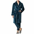 thumbnail image 1 of Robes Set for Men Plush Flannel Bathrobe and Pajamas Pants Soft Fleece Knee Length Bathrobe House Coat Sleepwear Sets, Green, XXXL, 1 of 7