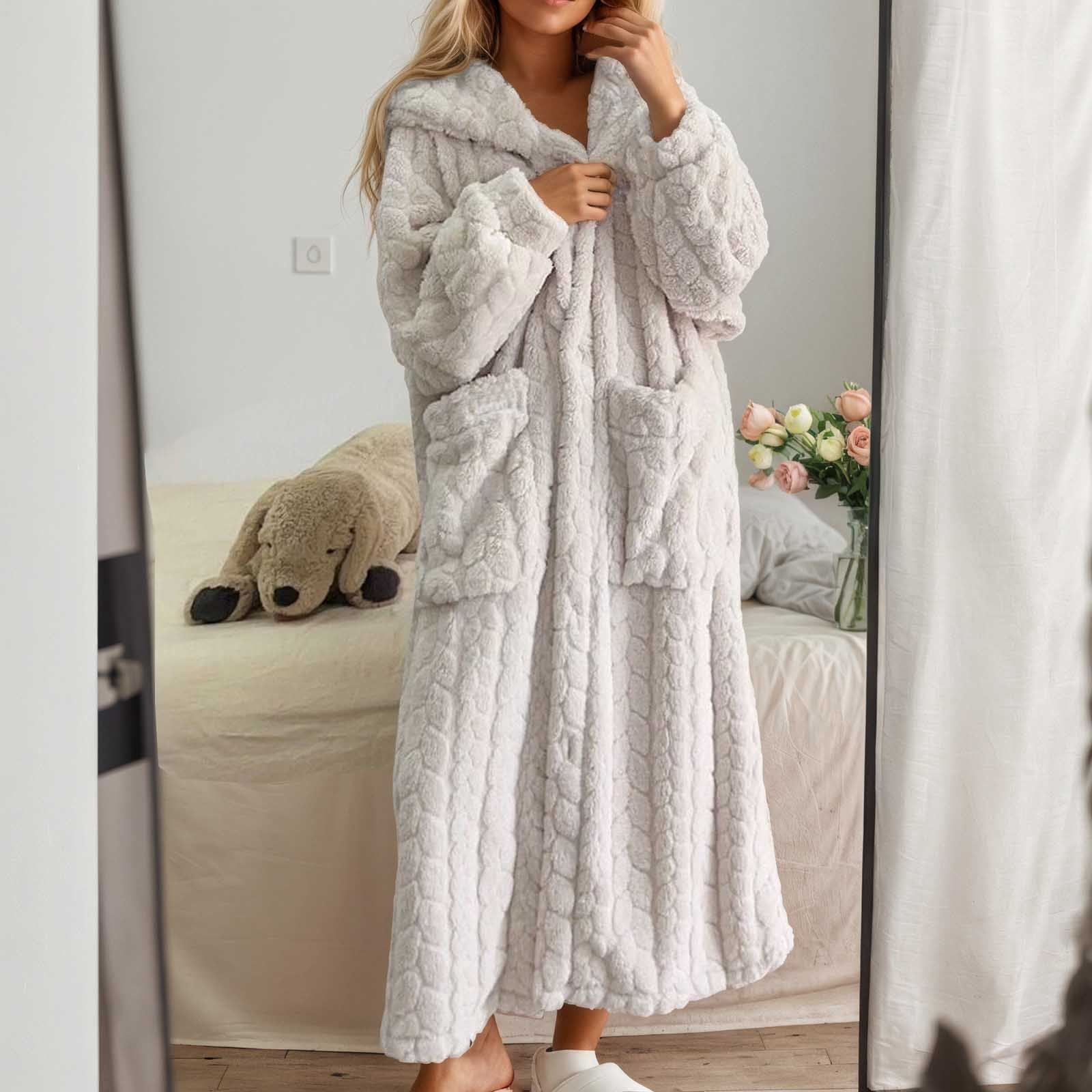 Uzzy Robe Robes for Women with Hood Long Soft Warm Full Length Bathrobes Winter ...
