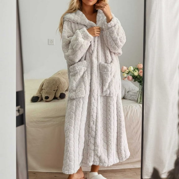 Robes for Women with Hood Long Soft Warm Full Length Bathrobes Winter Gifts,women's robes long hooded ladies shower christmas warm fuzzy robes coat bathrobe for women full length
