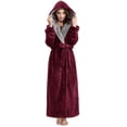 LOFIR Full-Length Women's Hooded Fleece Bathrobe with Side Pocket (L ...
