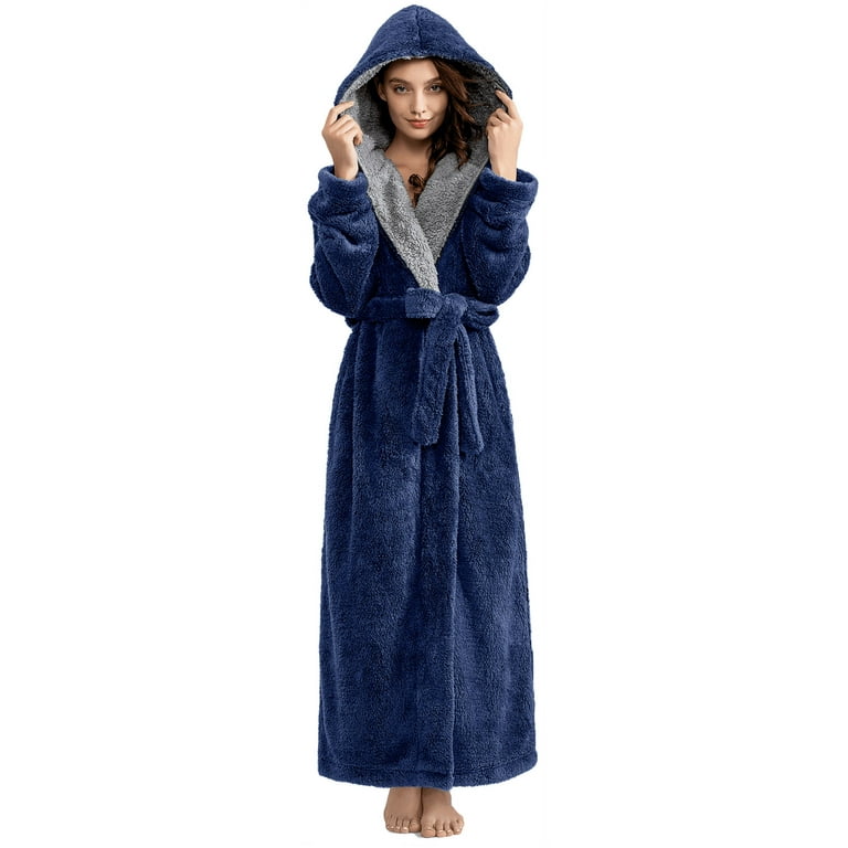 Robes for Women, LOFIR Full-Length Womens Robes, Soft Fleece Hooded Womens  Bathrobes, Plush Long Bath Robe with Side Pocket, Winter Warm Pajamas Gift