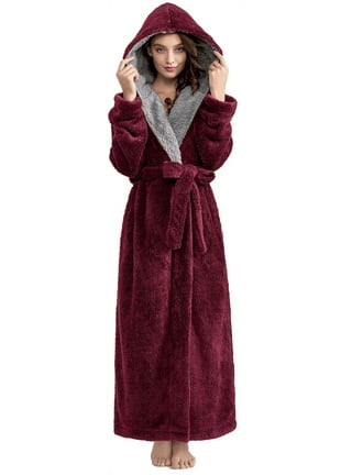Homgro Women's Long Plush Robe Ladies Soft Quilted Fuzzy Fleece Bathrobe  Winter Warm Belted Full Length Long Sleeve SPA Hotel Hot Tub Bath Fluffy  Maxi