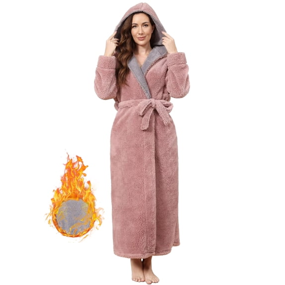 Robes for Women, LOFIR Full-Length Womens Robes, Soft Fleece Hooded Womens Bathrobes, Plush Long Bath Robe with Side Pocket, Winter Warm Pajamas Gift for Women (M, Taupe)