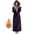 thumbnail image 1 of Robes for Women, LOFIR Full-Length Womens Robes, Soft Fleece Hooded Womens Bathrobes, Plush Long Bath Robe with Side Pocket, Winter Warm Pajamas Gift for Women (XL, Purple), 1 of 7