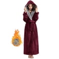 thumbnail image 1 of Robes for Women, LOFIR Full-Length Womens Robes, Soft Fleece Hooded Womens Bathrobes, Plush Long Bath Robe with Side Pocket, Winter Warm Pajamas Gift for Women (Wine Red), 1 of 8