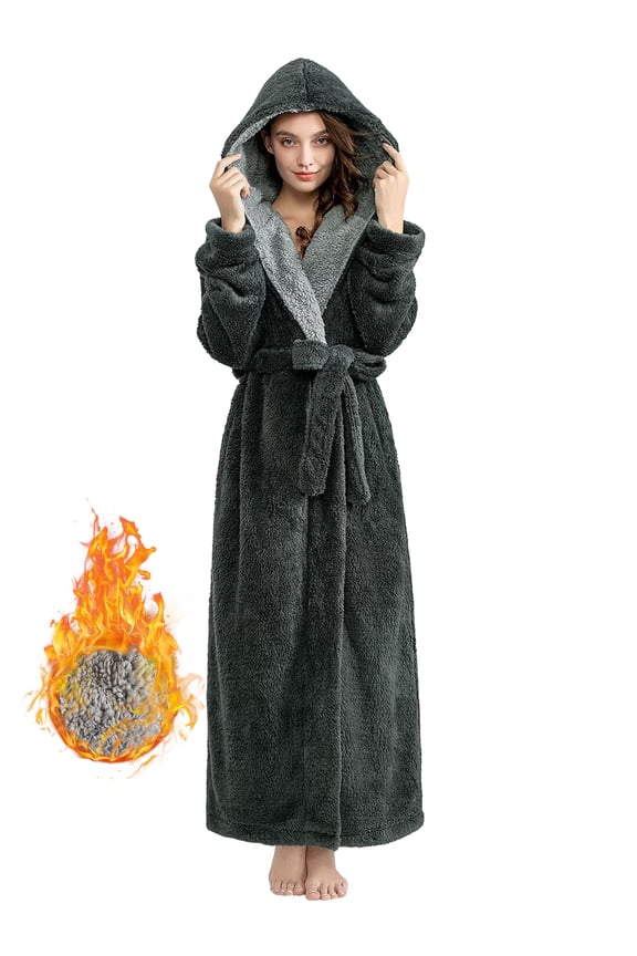 Robes for Women, LOFIR Full-Length Womens Robes, Soft Fleece Hooded Womens Bathrobes, Plush Long Bath Robe with Side Pocket, Winter Warm Pajamas Gift for Women(3XL,Gray)