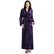 Robes for Women, LOFIR Long Womens Robes, Soft Fluffy Fleece Bath Robe with Front Pocket, Winter Warm Plush Lapel Women's Robes, Adjustable Belt, Purple, L/XL